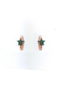 orecchino cerchietto con stella centrale con zirconi verdi in ag